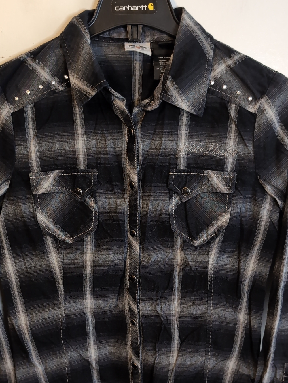 Harley Davidson Button Up Flannel womens Large - Picture 3 of 8